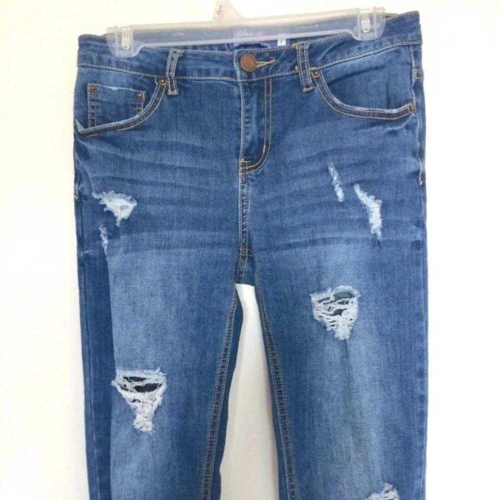 Blue Age Womens Destroyed Ripped Distressed Skinny Jeans Release Hem Cuff Size 7